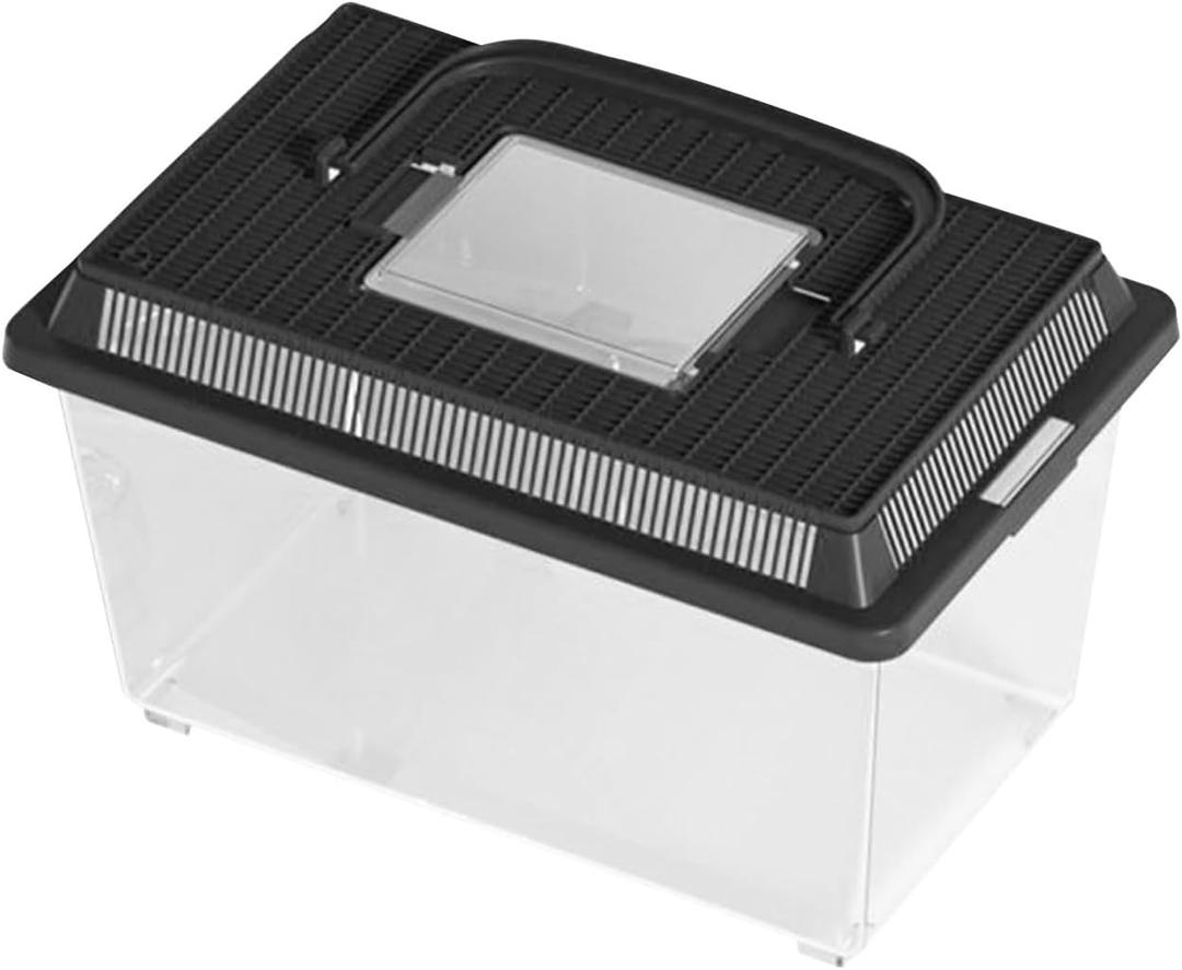 Reptile Keeper - 23x13x15.5cm Cric Ket Cage, Outdoor Container, Reptile Feeding Box Lizard Tarantula | Portable Habitat Feeding Box with Handle Tank Carrier for Pet, Gecko Frog (Black)