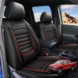 AOMSAZTO Seat Covers Fit for Nissan Frontier 2009-2025 2026: Full Set Custom Fit for Frontier Crew Cab Extended Cab Car Seat Covers Waterproof Faux Leather Truck Pickup Seat Covers(5 Seats, Redline)