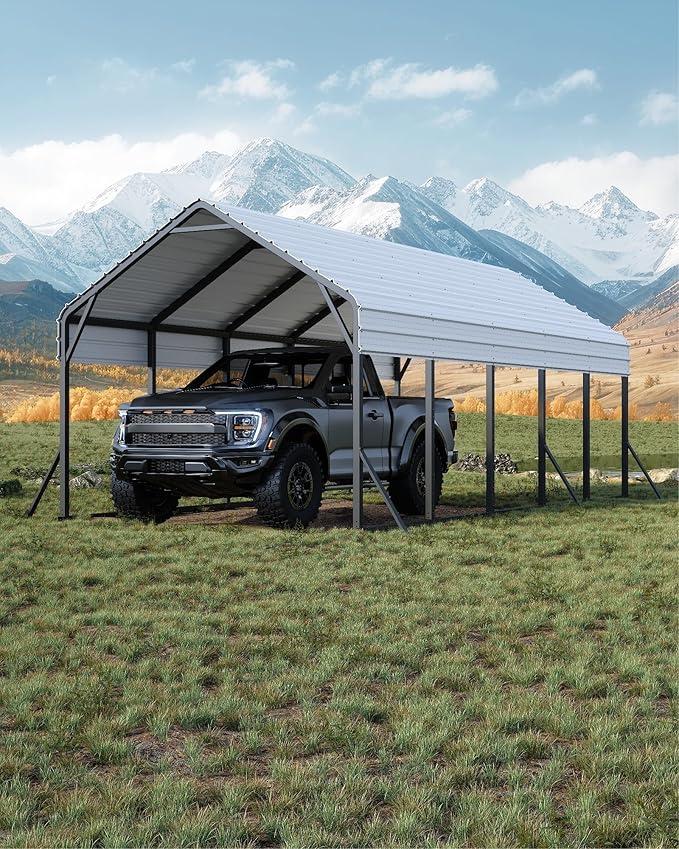 GarveeLife 13 ft x26 ft x11 ft Oversized Metal Carport, Steel Heavy Duty Car Ports for All-Weather, Tall Carport for Full-Size Pickup Trucks, Boats, and Tractors, N.W. 780 LBS