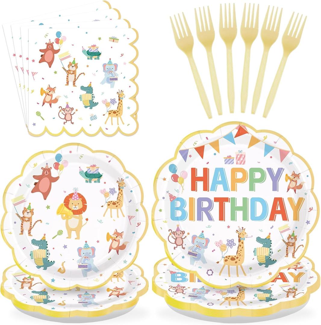 96Pcs Animal Parade Birthday Decorations Circus Carnival Plates and Napkins Circus Animals Birthday Decorations Favors for Kids Boys Girls Baby Shower Festive Circus Theme Party Supplies Serves 24
