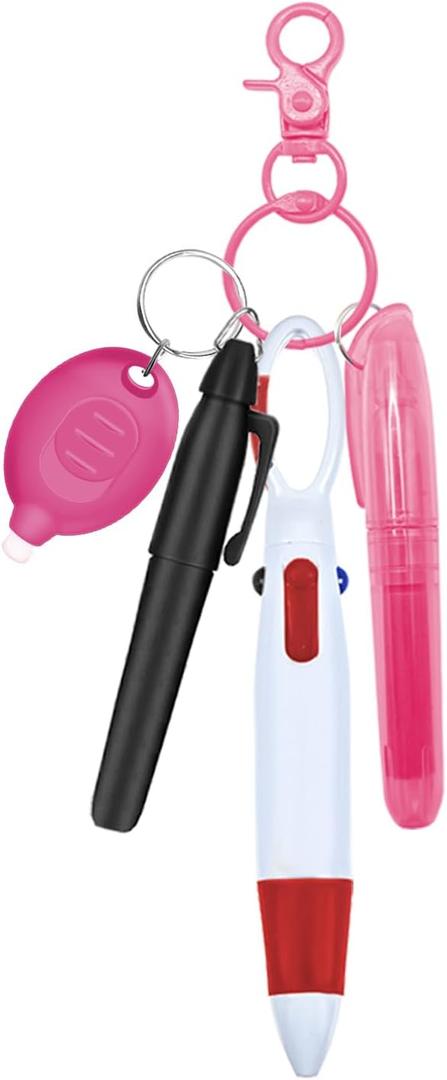Nurse Pen Set, Badge Reel Pen Include Highlighter, Permanent Marker, Ballpoint Pen, LED Keychain Flashlight, and Nursing Keychain Clip (Pink)