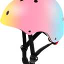 Color Gradient Adjustable Kids Bike Helmet Toddler Helmets for 3-5-8-14 Years Kids Girls Boys Youth Bicycle Helmet for Scooter Balance Bike Roller Skating Skateboard (Yellow pink blue)