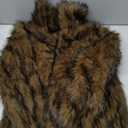 Women's Two-Tone Faux Fur Coat - Fluffy Winter Jacket with Lapel Collar, Hooks & Pockets, Size M