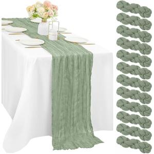 12 Pcs 10FT Sage Green Cheesecloth Table Runner 35 x 120 Inches Long Runner for Tables Gauze Fabric Boho Table Runner Decoration Rustic Sheer Runner for Wedding Baby Shower Birthday Party (Sage Green)