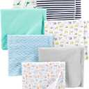 Simple Joys by Carter's Unisex Babies' Flannel Receiving Blankets, Pack of 7 (Mint Green/Blue/White)