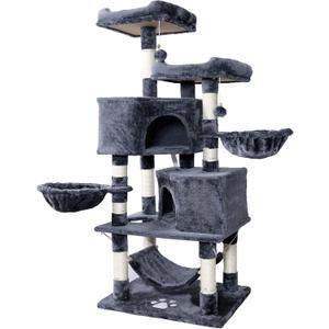 NEGTTE Cat Tree for Indoor Cats- Multi-Level Cat Tree for Big Cats -Cat Condo Big - Cat Climbing Tower-Pet Play House (L23.8XW18.1XH57.1(inches, Dark grey)
