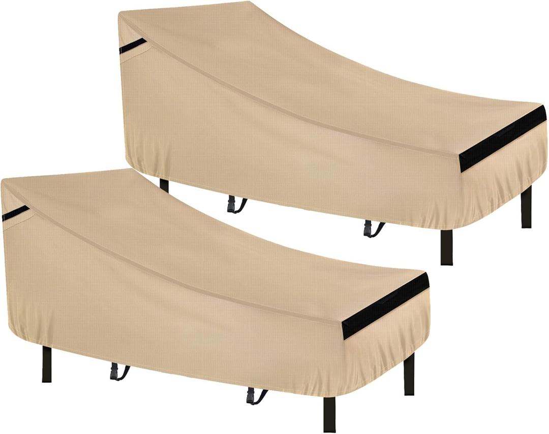NEVERLAND Chaise Lounge Cover 2 Pack - 420D Lounge Chair Covers Waterproof Outdoor with Air Vents and Adjustable Buckles All Weather Protection - 76L x 32W x 32H inch Golden