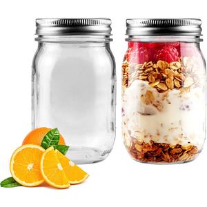 2 Pack Regular Mouth Mason Jars 16oz Glass Canning Jars with Airtight Lids for Preserving, Jam, Honey, Jelly, Wedding Favors, Sauces, Meal Prep, Overnight Oats, Salad