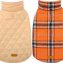 Kuoser Warm Dog Coat, Reversible Dog Jacket Waterproof Dog Winter Coat British Style Plaid Dog Clothes Pet Dog Cold Weather Coats Cozy Snow Jacket Vest for Small Medium Large Dogs Orange L