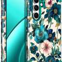 Hekodonk for Galaxy S25 FE Case,Three Layer Heavy Duty Shockproof Protection Hard Plastic+Soft Silicone Full Body Drop Protective Case for Samsung Galaxy S25 FE 6.7 inch,All Green Flower