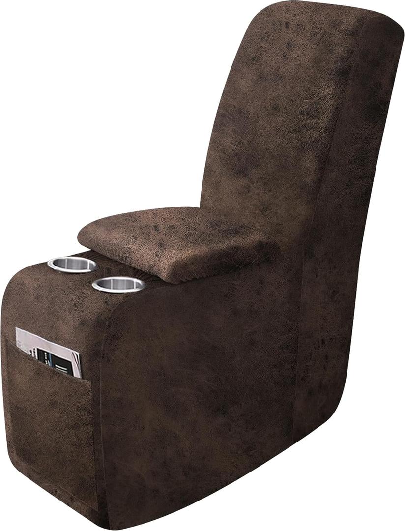 Leather Look Recliner Console Cover for Recliner Couch, Stretch Middle Console Slipcovers for Reclining Sofa and Loveseat, Washable Furniture Protector for Pets (1 Console Cover, Brown)