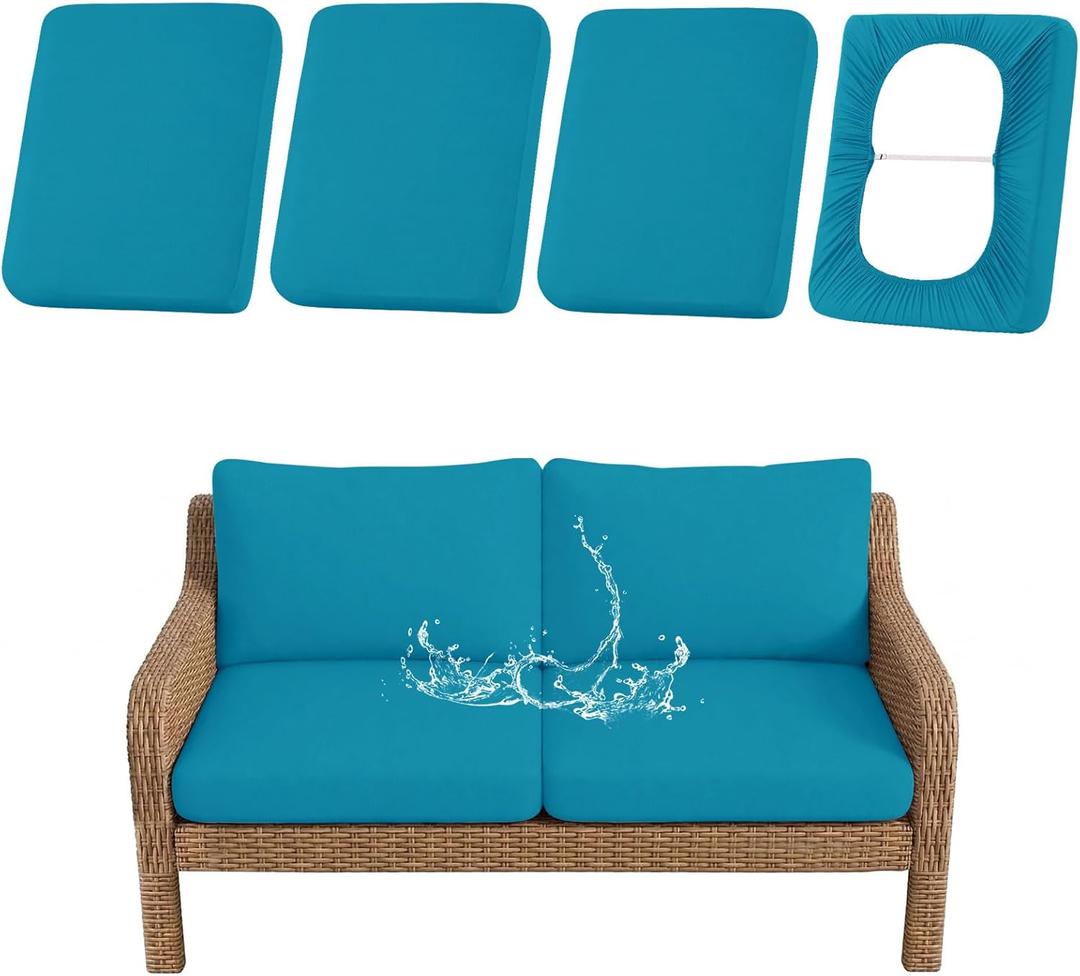 hyha Waterproof Outdoor Cushion Covers for Patio Furniture, Stretch Patio Chair Cushion Slipcovers, Coated UV Resistant Replacement Seat Covers, Solid Color (Teal, 4PC)
