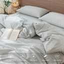 MooMee Striped Duvet Cover Set 100% Washed Cotton Linen Like Textured Breathable Durable Soft Comfy (Heathered Green Pinstripes, King 104"x90")