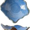 8" Small Ceramic Decorative Bowl 1 Pice Irregular Rim Reactive Glaze Candy Bowl, Berry Bowl, Entryway Catchall, Japanese Style Fruit Dish for Tabletop or Home Decor (Blue)
