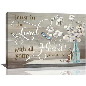yerretin Christian Bible Verse Wall Art Religious Pictures Wall Decor Scripture Lord Canvas Cotton Painting Modern Decoration Artwork for Bathroom Living Room Bedroom Office Framed 24"x16"