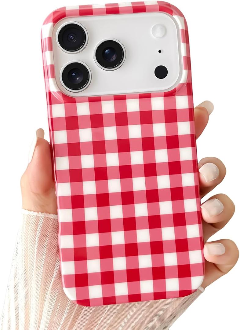 Skyseaco for iPhone 17 Pro Case Cute Aesthetic Gingham Phone Case Soft Slim TPU Shockproof Phone Cover for Women Girls 6.3 inch 2025 - Red