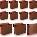 PerKoop 10 Pcs Expanding File Folder with Flap 7 Inch Expansion Expanding File Wallet with Elastic Cord Closure Letter Size Heavy Duty Document Organizer, 10 Slots, Brown