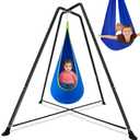 Swing Stand Frame with Sensory Pod Chair and Swings Set Kid Heavy-Duty Metal Swing Frame Hammock Chair Stand Tree Saucer Sensory Round for Kids Adult Indoor Outdoor Backyard Park(Blue)
