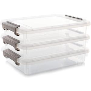 Citylife 3 PCS Plastic Storage Bins with Latching Lids Portable Project Case Clear File Box Stackable Storage Containers for Organizing A4 Paper, Photo, Document, Scrapbook (3 PCS-14.65" x 10.43" x 2.87", White)
