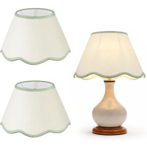VIHOSE 9.4'' Bottom x 5.9'' High x 5.1'' Top Set of 2 Beige Lamp Shade with Petal Edge, Fabric Chandelier Scalloped Lampshade, for Floor Wall Lamps Table Bedroom Living Room(Light Green Edge)