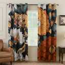 Floral Room Darkening Curtains  80% Blackout Botanical Kitchen Curtain Drapes, Boho Vintage Energy Efficient Shades Perfect for Living Room & Bedroom, W52 x84, 2 Panels