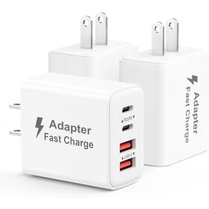 USB C Charger Block 40W, 3Pack 4-Port Type C Fast Charging Blocks, PD USB C Wall Plug + QC USB A Charger Cube Multiport Plug Compatible with iPhone 16 15 14 13 12 11 Pro Max XS