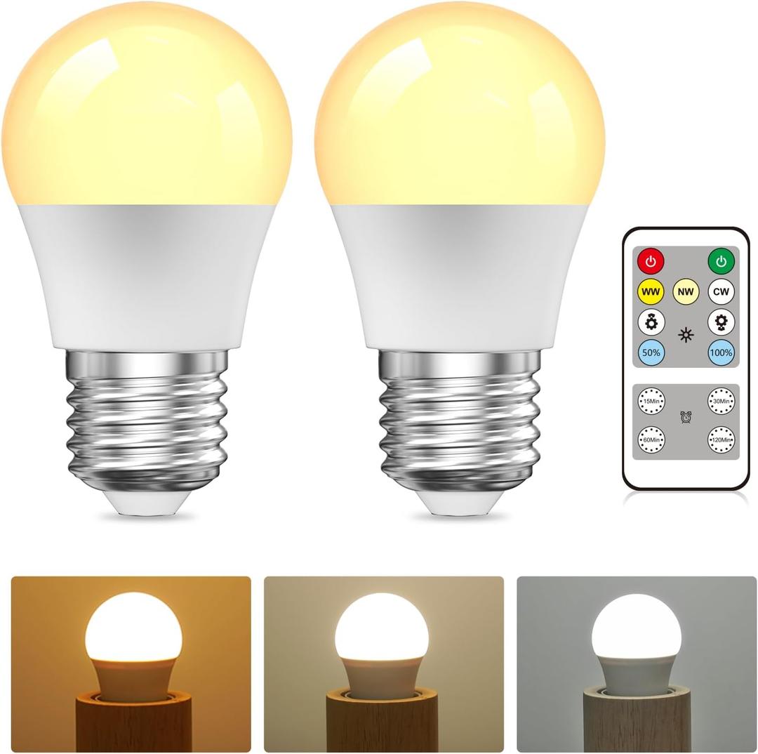 E26 LED Light Bulb with Remote Control, 3 Colors (3000K-6000K) E26 Dimmable Light Bulb for Living Room Bedroom, Remote Control Light Bulbs with Timing, Memory Function (2-Pack)