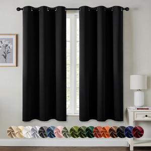 MIULEE Black Blackout Curtains for Bedroom Living Room 63 Inches Long 2 Panels, Thermal Insulated Room Darkening Drapes Solid Grommet Top Noise Reduction Light Blocking Halloween Window Treatments