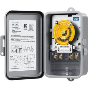 DEWENWILS 24-Hour Mechanical Timer Switch - 120VAC SPST, 2HP 40A, Metal Enclosure, Heavy Duty, Manual Override, Ideal for Pool Pump, Water Heater, Lights and Fans, Weatherproof, ETL Listed, Gray