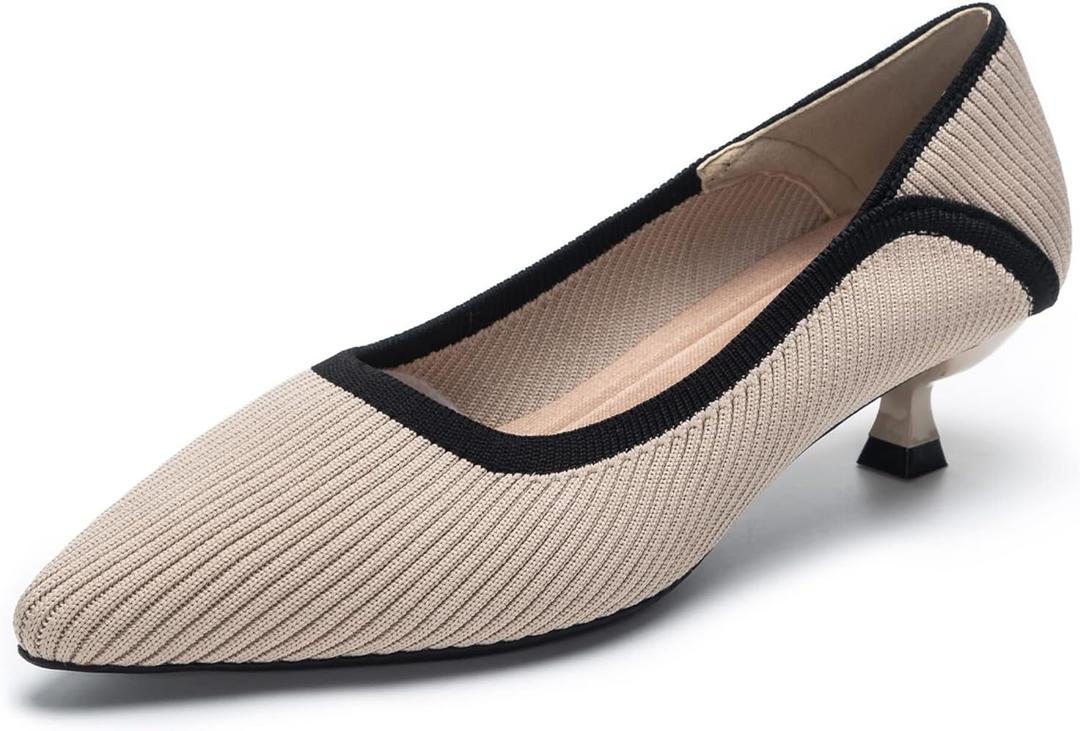 youngshow Women's Pumps Kitten Heels Pointed Toe Knit Slip On Comfortable Casual Formal Dress Shoes (7.5)