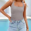 ZESICA Women's Halter Tank Tops 2025 Summer Scoop Neck Backless Shirts Slim Fitted Casual Ruched Sleeveless Tops (XL)