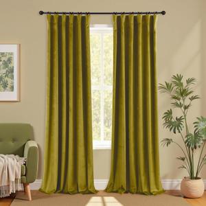 KOUFALL Chartreuse Green Velvet Christmas Curtains for Living Room, Maximalist Quirky Eclectic Mid Century Modern Psychedelic Vintage Bold Curtains for Bedroom, Wide 52 x 84 Inch Long, 2 Panels Set