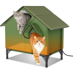 Outdoor Heated Cat House for Winter, Weatherproof Insulated Cat Shelter with Removable Heating Pad, 20" Tall Outdoor Cat House for Multiple Cats with Dual Skylight Top View & Jump-Out Exit