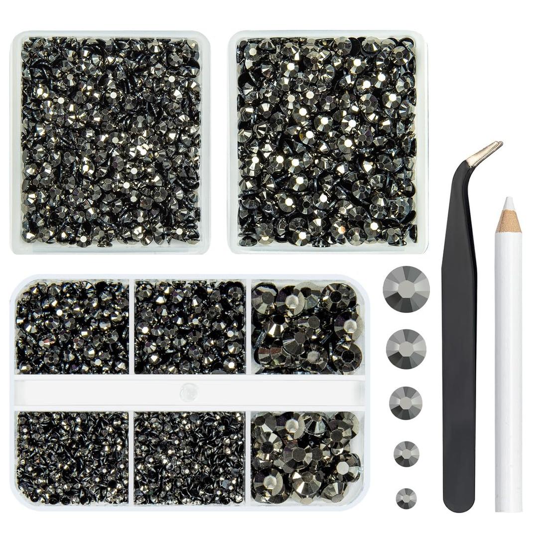 Qiipii 3 Boxes Metallic Gray Resin Rhinestones for Crafting 2mm 3mm 4mm 5mm 6mm Metal Grey Flatback Stones Non Hotfix Steel Gray Gems Diamonds Charms for Nails Face Eyes Makeup Tumblers Bottles Crafts (Jelly)