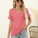 TICTICMIMI Women's V Neck Ruffle Short Sleeve Tops Summer Casual T Shirts (Blue)