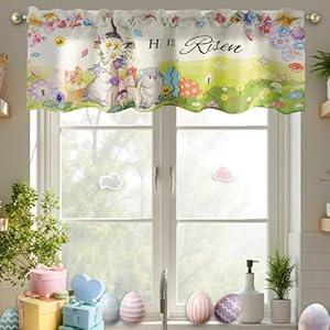 wefrea Easter Valances for Windows Spring Floral Bunny Short Valance with Rod Pocket Easter Valance for Kitchen Bathroom Bedroom Living Room 54 x 18 inch