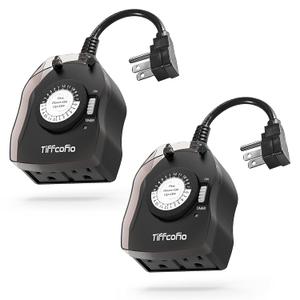 TiFFCOFiO Outdoor Timer Outlet for Lights, 24 Hour Mechanical, Outdoor Light Timer Waterproof, 2 Grounded Outlets for Home and Garden, 15A 1/2HP, Heavy Duty, CSA Listed (2 Pack) TiFFCOFiO Outdoor Timer Outlet for Lights, 24 Hour Mechanical, Outdoor Light Timer Waterproof, 2 Grounded Outlets for Home and Garden, 15A 1/2HP, Heavy Duty, CSA Listed (2 Pack)