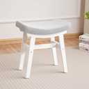Vanity Stool with Saddle Cushion, Small Solid Wood Makeup Chair with High-Rebound Sponge Seat, Easy Assembly Footstool for Bedroom, Bathroom, Entryway, Light Grey