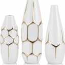 Ceramic Geometric Decorative Vase Set of 3, White and Gold Vases, Modern Home Decor Vases, Suitable for Living Room, Kitchen, Bedroom, Bathroom, Entryway Mantel, and TV Console Decor 