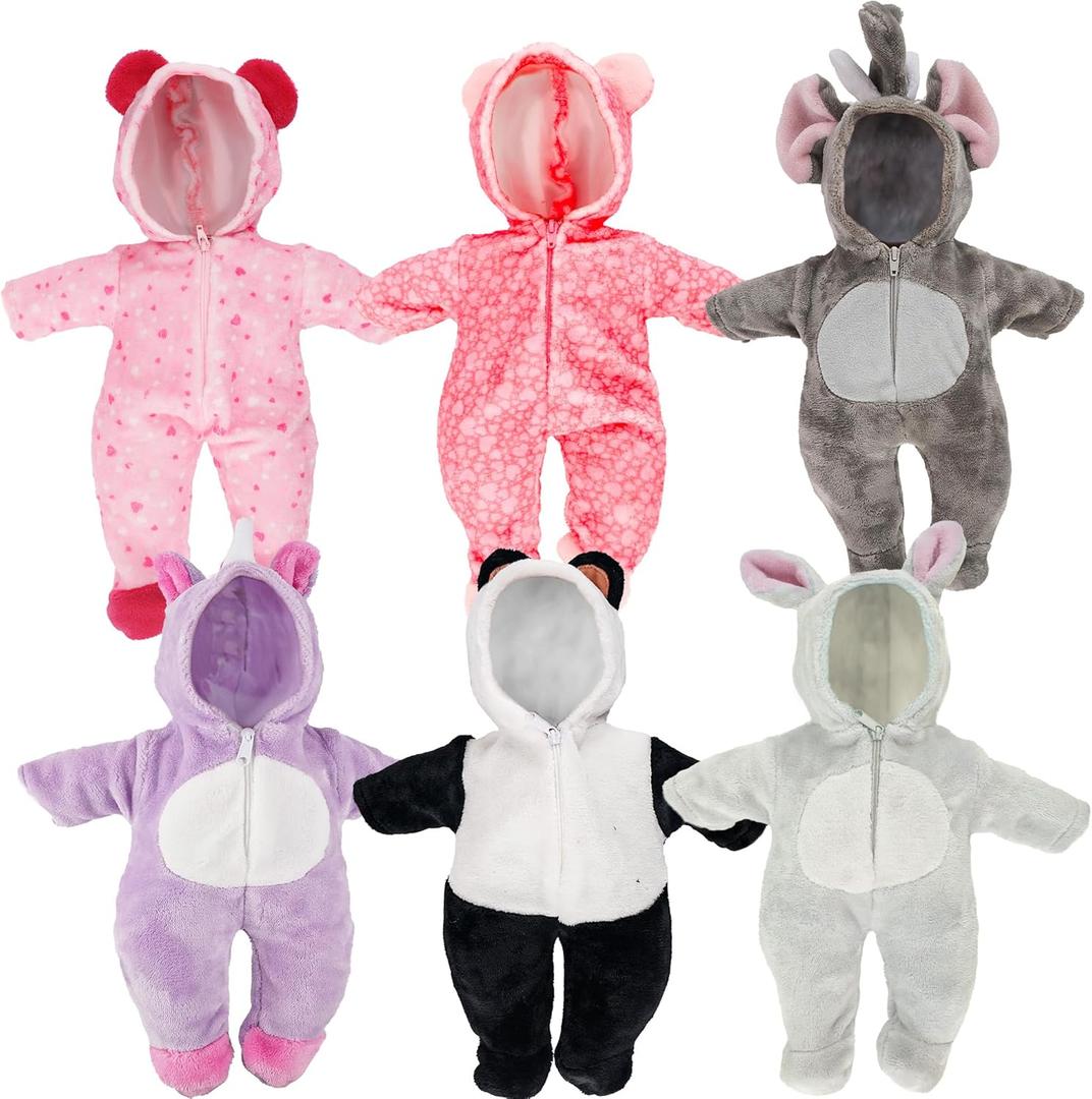 SMILESSKIDDO Baby Doll Clothes - 6 Sets Animal Styling Dolls Outfits Jumpsuits for 12 to 16 Inch New Born Babydoll, Baby Doll Accessories Clothes for 12 14 16 Inch