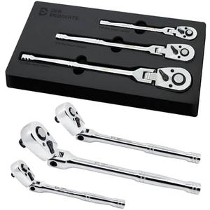 Der Erwachte 3-Piece Flex-Head Ratchet Set, 1/4", 3/8", 1/2" Drive Ratchet, 72-Tooth with Quick-Release Reversible Design, Chrome Alloy Made, Fully Polished,with EVA Foam