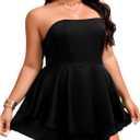 MakeMeChic Women's Plus Size Floral Layered Rompers Jumpsuits Strapless Tube Top (XX-Large Plus, Black)