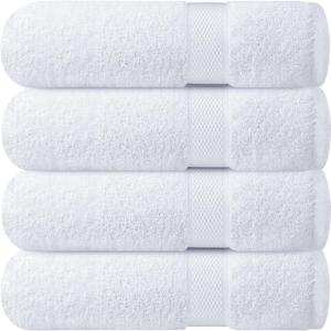 Infinitee Xclusives Luxury 100% Ring-Spun Cotton White Bath Towels Set of 4 (27x54 inches) Soft, Absorbent & Quick-Drying Towels for Bathroom, Gym, Spa & Hotel Use (Brilliant White, Bath Towels)