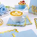 LIYH 200Pcs Blue Napkins Party Napkins 5In 2-Ply Paper Disposable Floral Cocktail Beverage Napkin Gold Scalloped Edges Baby Blue Napkin for Bridal Shower Birthday Party