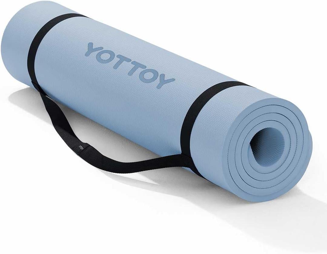 YOTTOY Yoga MatExtra Thick Yoga Mat (1/2inch),Professional TPE Exercise Mat,Non-Slip Workout Mat for Yoga, Pilates, Fitness, Barefoot Workouts, Home Gym Studio with Strap (72*24*1/2inch, Blue)