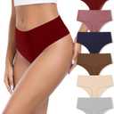 Cotton Thongs for Women High Waisted Seamless No Show Thong Stretchy Comfort Panties S-XL (Medium, 6 Color Packs)