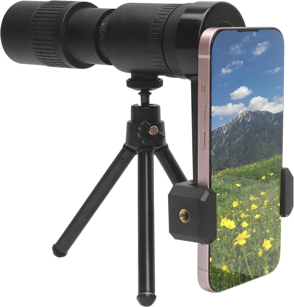 Zoom Lens for iPhone Android, 4K 10-300x40mm Compact Monocular Telescope Mini for Stargazing Space Lover Night Vision Bird Watching Hunting, Super Zoom Monoscope (Smartphone Holder&Tripod Included)