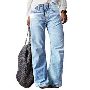 Flamingals Women's Mid Waist Baggy Straight Leg Jeans Casual Wide Leg Denim Pants Light Blue XL (XL)