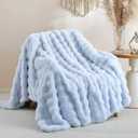 Smoofy Faux Fur Throw Blanket for Couch Rabbit Fleece - Light Blue Fluffy Blanket for Sofa Bedroom Living Room, Cozy Soft Plush Luxury Thick Winter Fuzzy Comfy Bubble Blanket - 50" x 60"