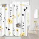 Gibelle Yellow and Grey Floral Shower Curtain, Watercolor Flower Shower Curtain for Bathroom, Modern Minimalist White Waterproof Fabric Shower Curtain Set 72x72 Inch